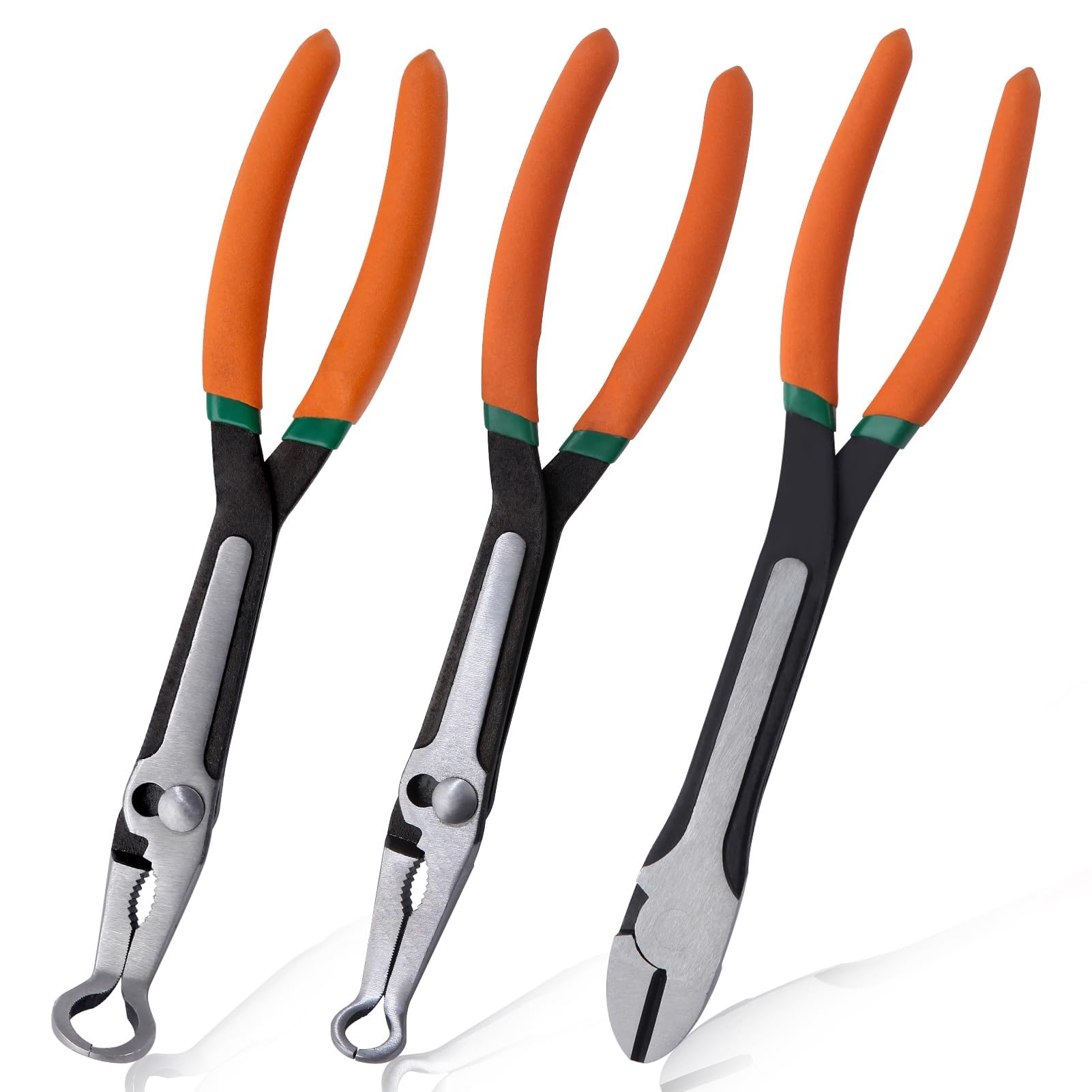 SPEEDWOX 3Pcs 11-Inch Long Reach Ring Nose Plers Long Reach Hose Grip Pliers Spark Plug Removal Pliers Heavy Duty Adjustable Hose Gripper Pliers Spark Plug Boot Removal Pliers for Narrow Space