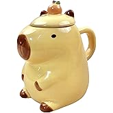 LLFH Capybara Mug Capybara Gifts Tumbler 16 Oz Ceramic Coffee Mugs With Lid Tea Kapibara Cup Funny Unique Gift (Yellow)
