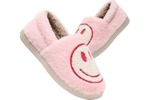 COVS Kids Smile Face Slippers for Boys Girls, Cute Plush Fuzzy Toddler Infant Happy Face Slippers, Indoor Outdoor Non-slip Robber Sole with Memory Foam Warm Pillow House Shoes