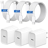iPhone 17 16 15 Charger Fast Charging 3+3Pack 20W USB C Wall Charger with 6FT Fast Charging Cable Compatible with iPhone 17/17 Air/17 Pro/17 Pro Max/iPhone 16/15 Series, iPad Pro/AirPods