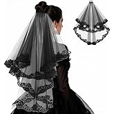 STOBOK Black lace veil Bride Halloween Bridal Black Lace Long Veils with Comb Gothic Wedding Accessory for Costume Party and Special Occasions 31X51 Inches