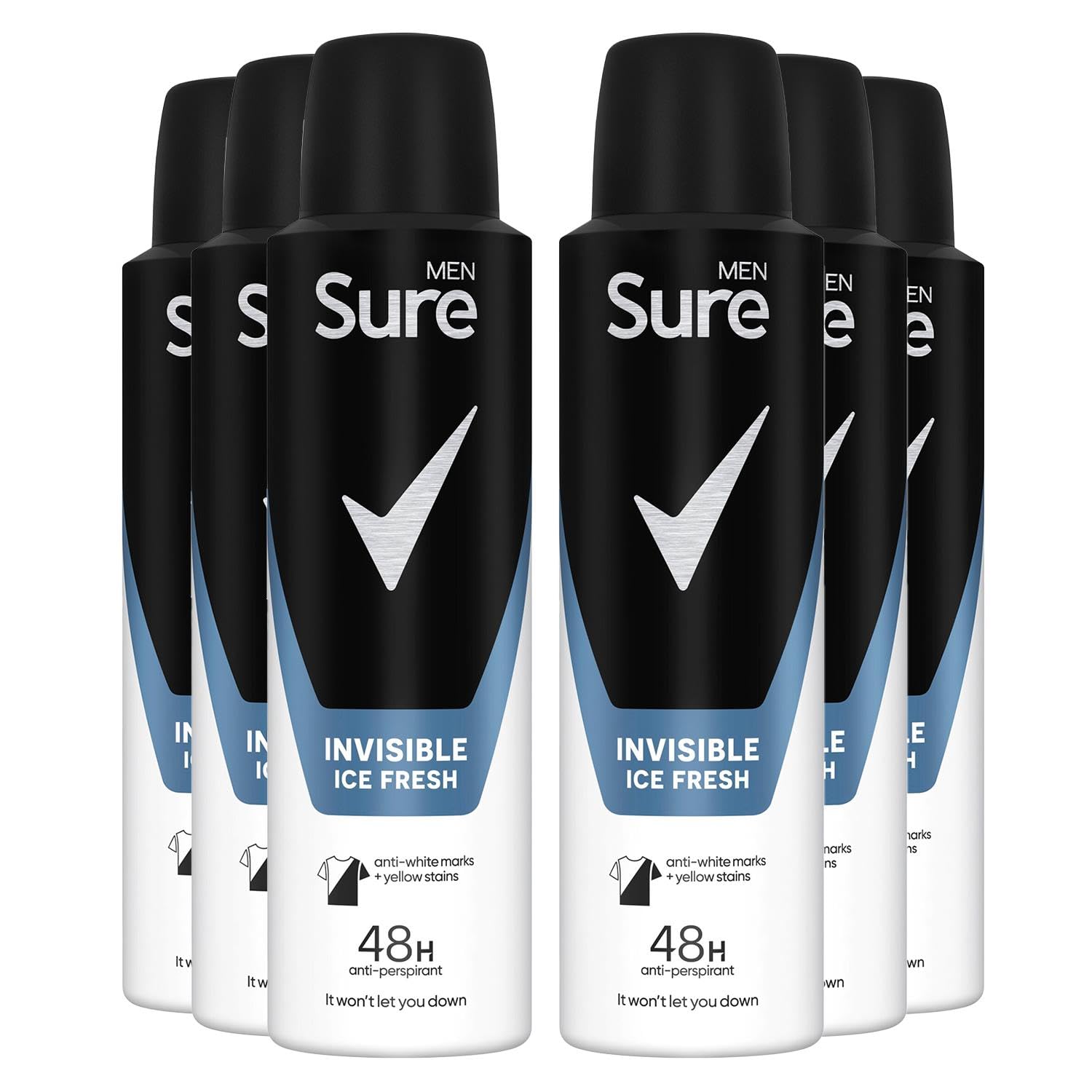 6 x 150ml Sure Men Invisible Ice Aerosol Anti-Perspirant Deodorant
