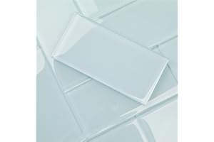 Lovdeco Soft Blue Glass Subway Tile, Glass for Bathroom Kitchen Shower Backsplash Wall, 3 x 6 Inches, 4 Sq.Ft.