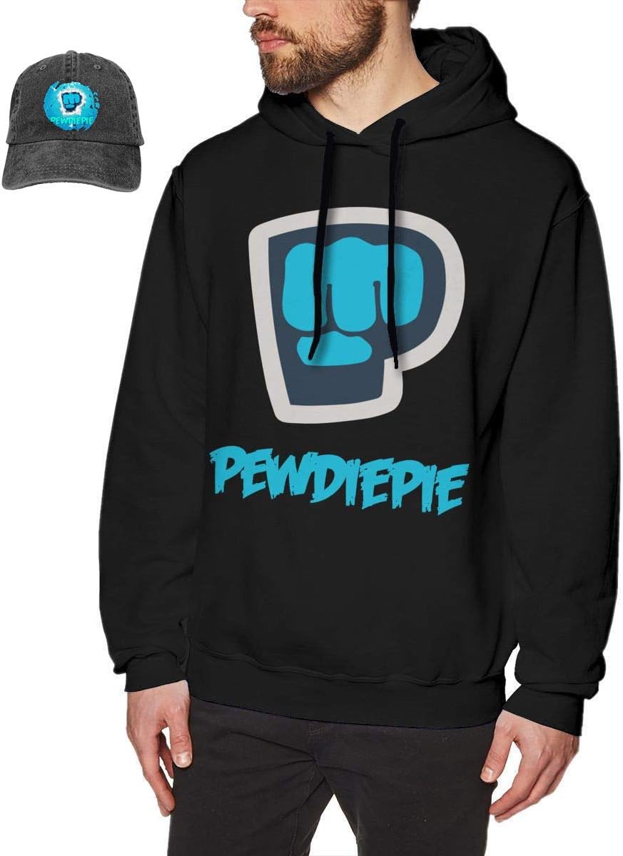 Younter Pewdiepie Men Classic Hooded Sweatshirt with Drawstring Black S