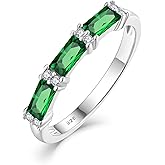 PYNZY Stackable Rings 925 Sterling Silver Baguette Ring for Women, Eternity Ring Band with Square Birthstone Jewelry