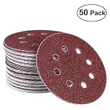 UEETEK Hook and Loop Sanding Discs 8 Hole 5 Inch 40 Grit Sandpaper round shape（Pack of 50）