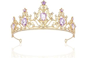 AHONEY Purple Gem Gold Tiara and Crown for Women, Crystal Mermaid Princess Tiaras for Rapunzel, Wedding, Birthday, Prom, Halloween Party