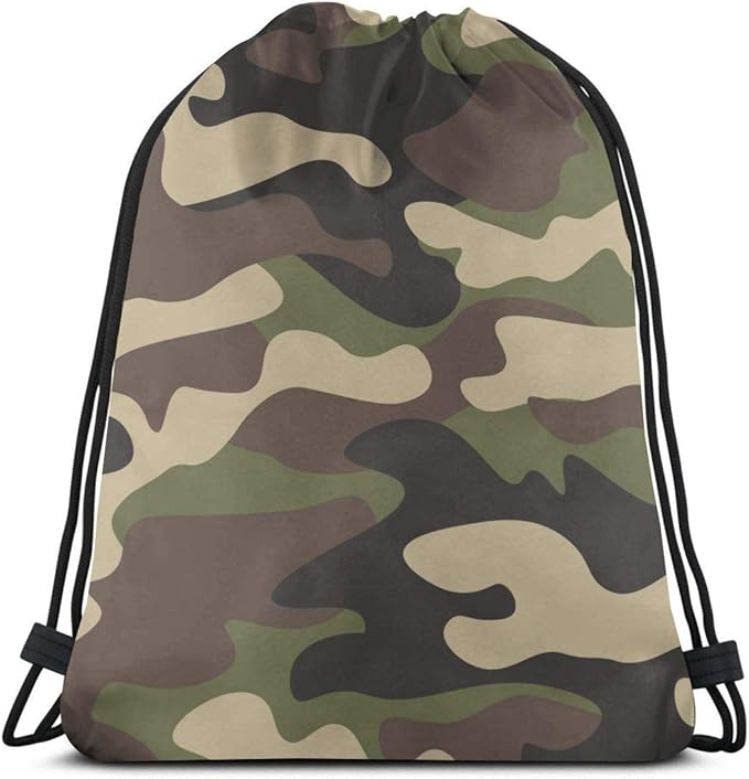 Camouflage Military Abstract Camo Drawstring Gym Sport Bag, Large