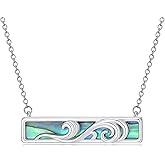 Qyvit Wave Necklace 925 Sterling Silver Abalone Shell Bar Ocean Wave Pendant Necklace Ocean Jewelry Beach Gifts for Women