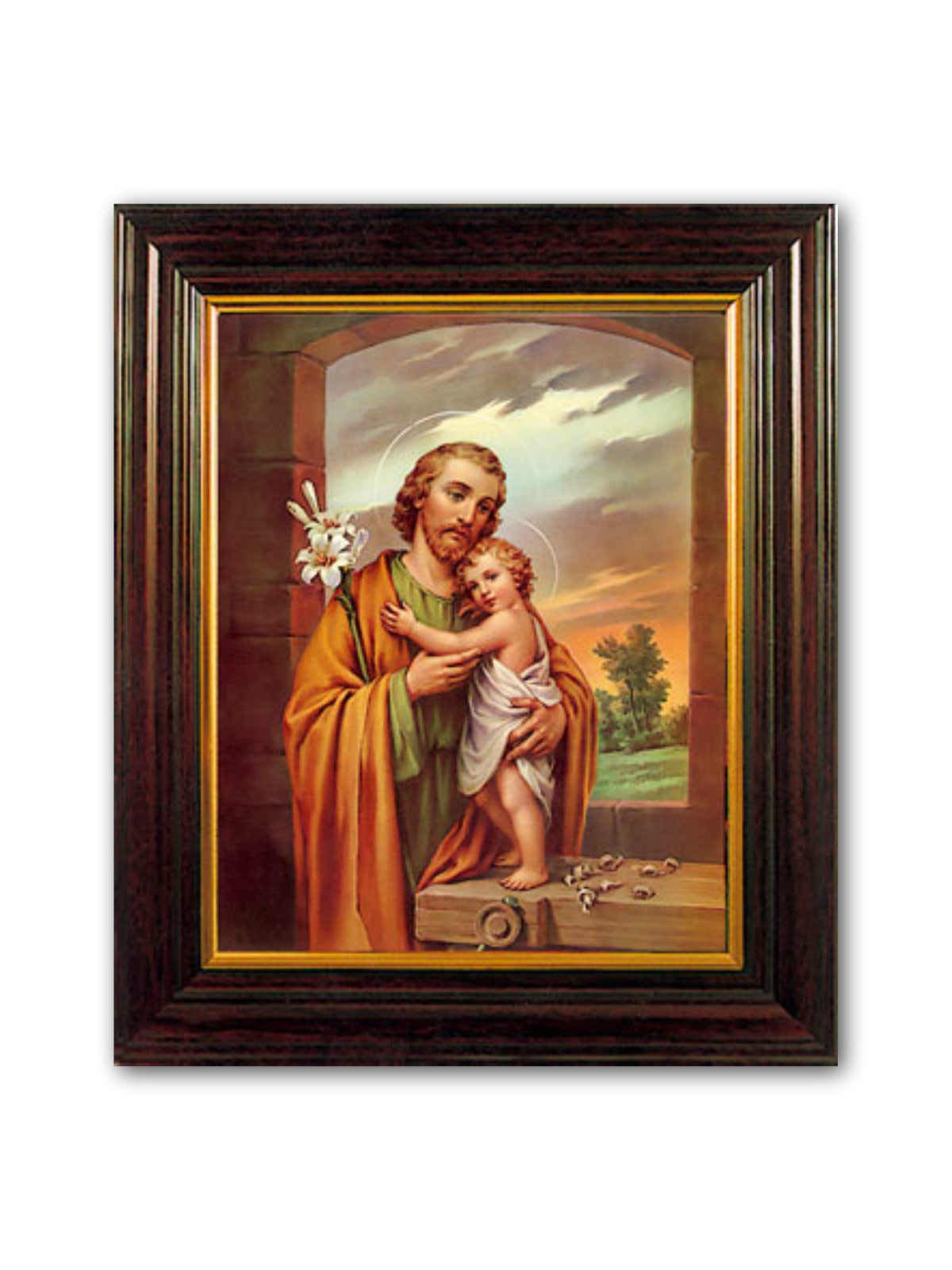 CBC St Saint Joseph Framed Print Wood Frame Picture Mahogany Finish 25cm 30cm