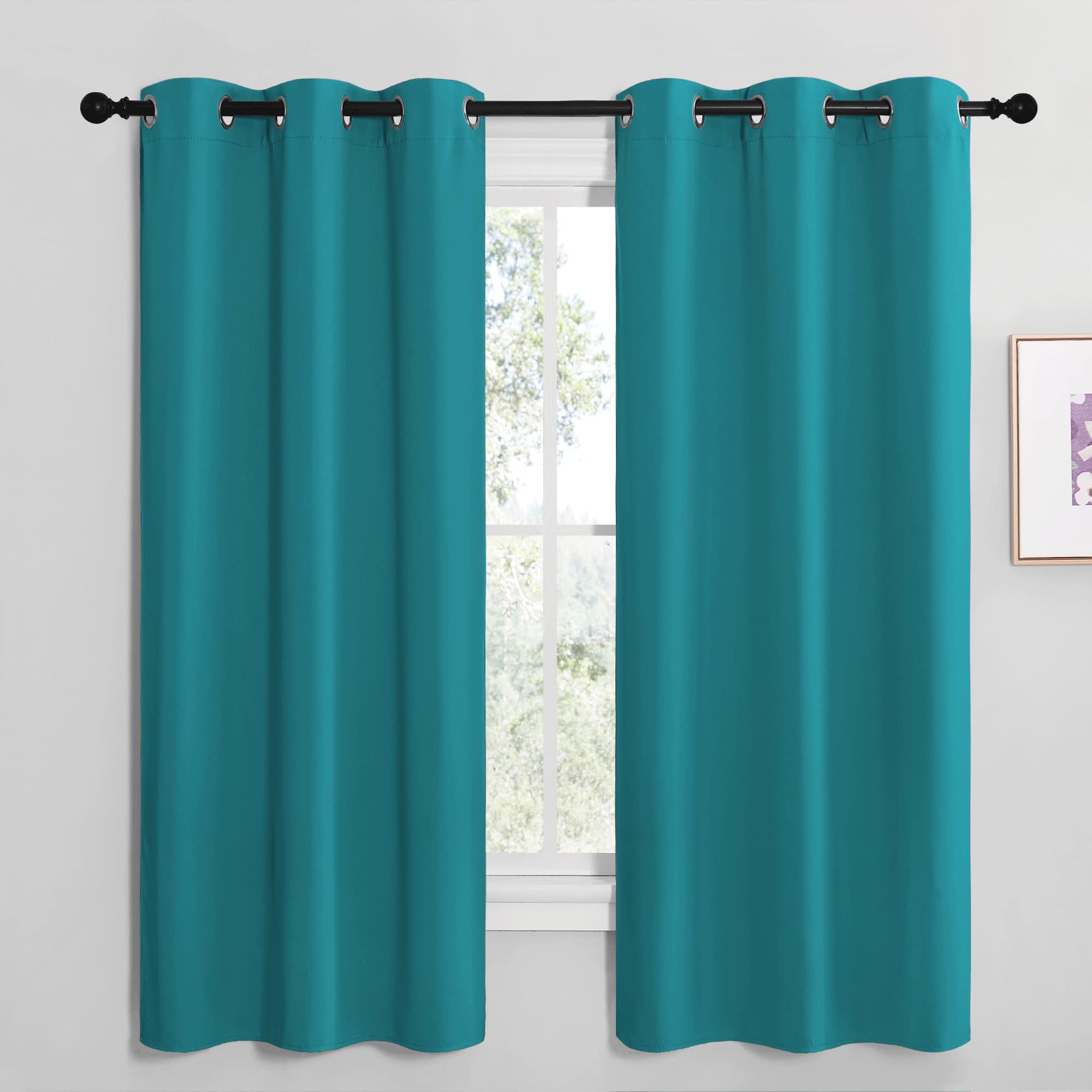 NICETOWN Room Darkening Curtains 68 inch Length 2 Panels, Thermal Insulated Grommet Blackout Curtains for Modern Casual Elegant Bedroom Kids Room Theme Decoration (Peacock Teal, 2 Pieces, W42) Image