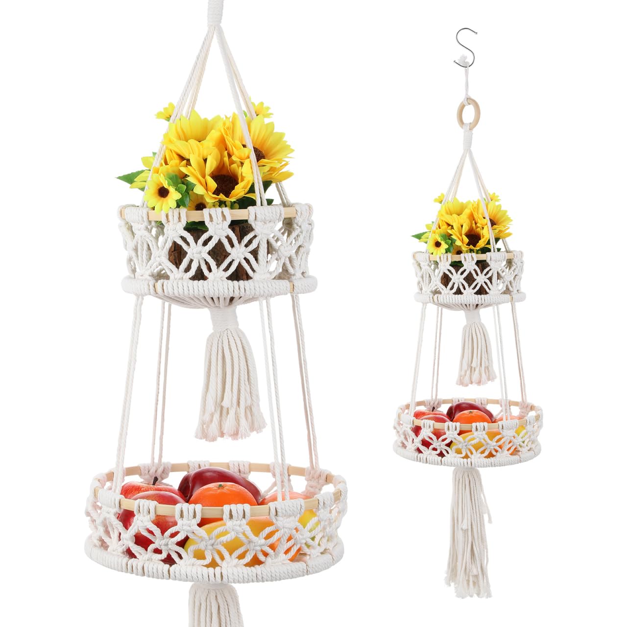 UPKOCH Macrame Hanging Basket Boho Wall Hanging Storage Basket Braided Basket Flower Basket Cotton Rope Hanging Flower Pot Fruit Basket Wall Vase for Country House Decoration Bohemian Wall Decoration