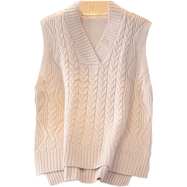 Women High Low Split Cable Knitted Sweater Vest V Neck