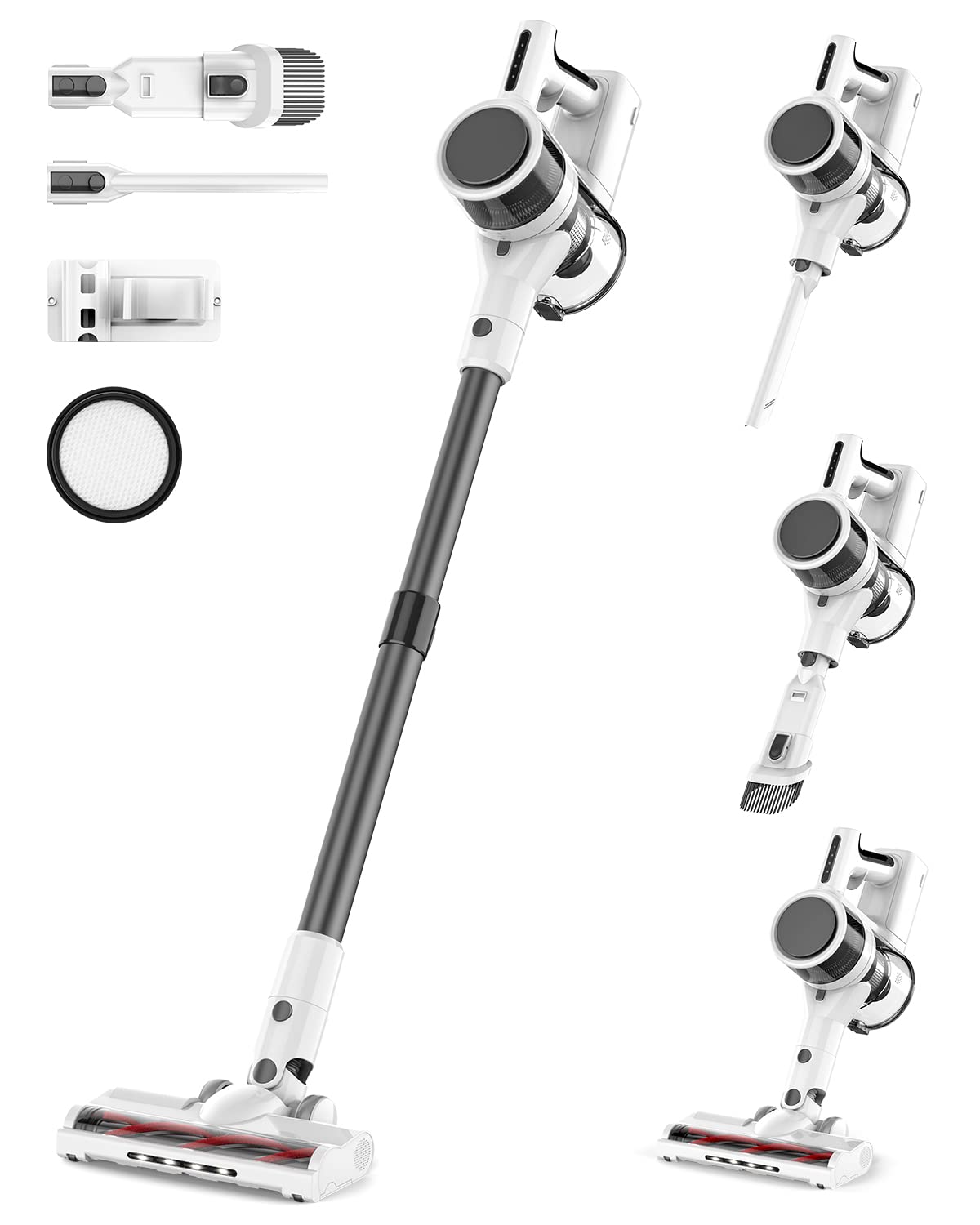 Photo 1 of Cordless Vacuum Cleaner, 80,000 RPM Motor and Power Filtration, Stick Vacuum with 2200 mAh Battery, 35 Mins Worktime, 2 Modes, Rotated Multi-Heads, Height-Adjustable Vacuum for Home (Gray Paloma)