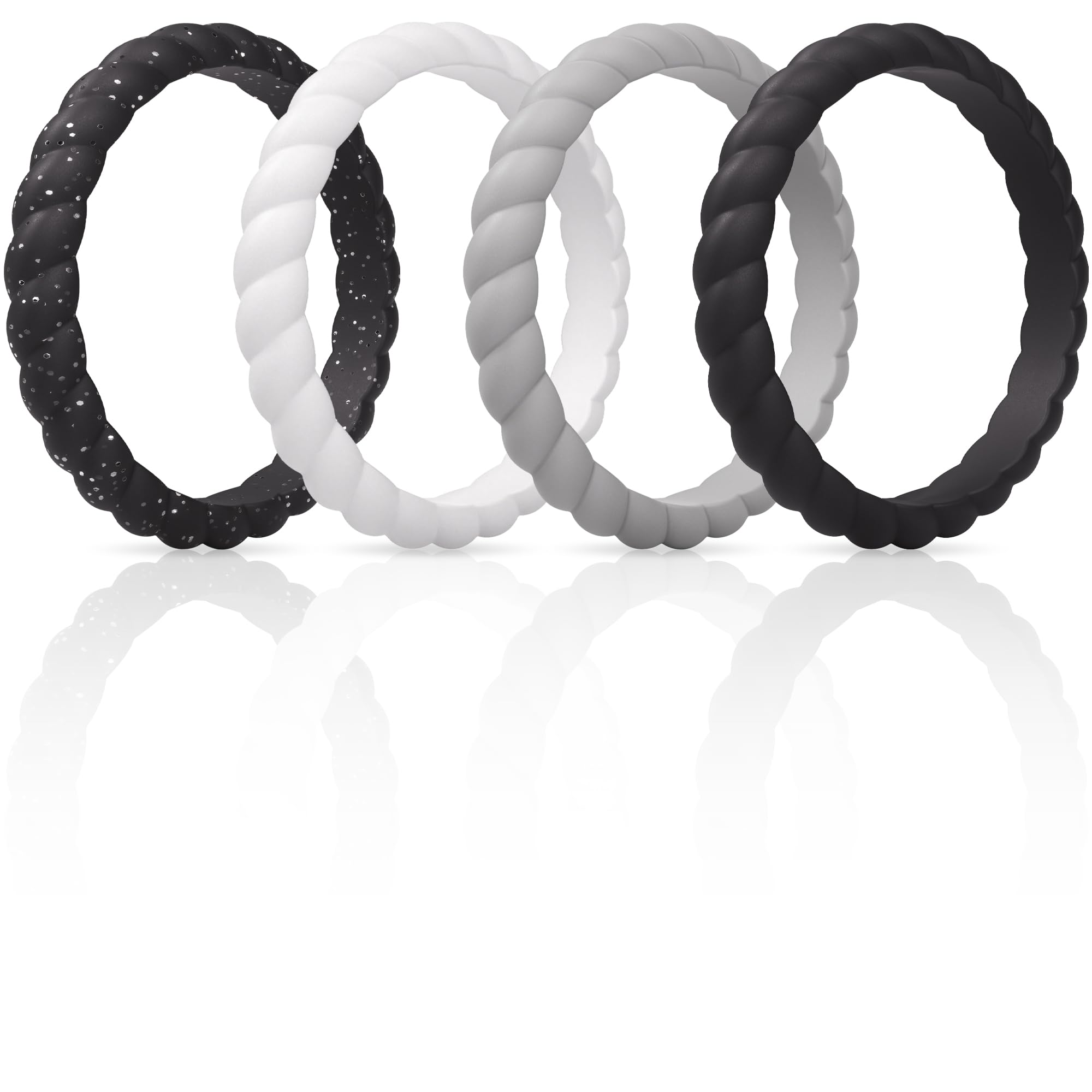 ThunderFit Womens Thin Swivel Silicone Wedding Bands, Stackable Rubber Engagement Rings 2.5mm Wide 2mm Thick - 1/4/8/10 Variety Multipack, 5.5 - 6 (16.5mm), Silicone, No Gemstone