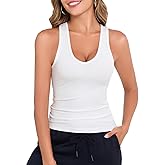 Smile Fish Women Deep V Neck Form Fitting Tank Top Sleeveless Summer Slim Cami Shirts