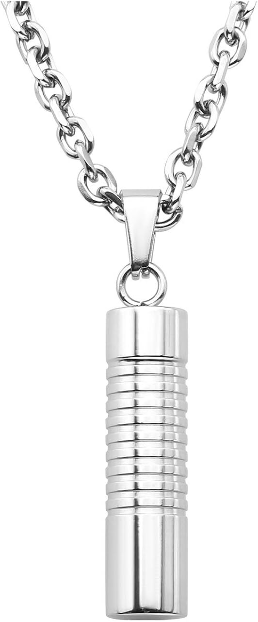 Jovivi Silver Urn Necklace for Ashes Keepsake Cremation Jewellery Men Women Memorial Stainless Steel Cylinder Bullet Pet Hair Locket Pendant Chain & Filler Kit