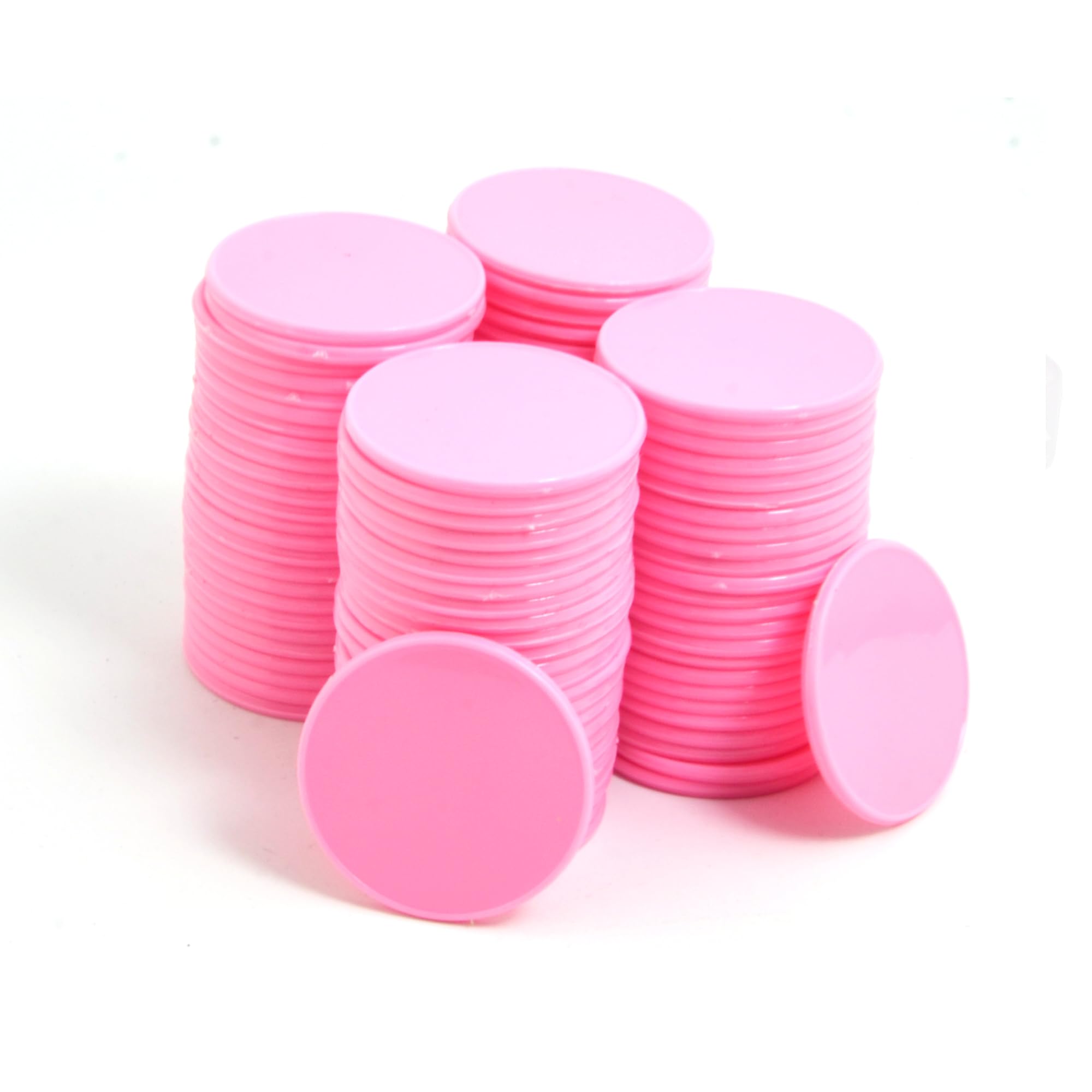 Smartdealspro 32mm Opaque Plastic Learning Counters Mini Poker Chips Games Tokens with Storage Box (Flat, 100pcs, Pink)