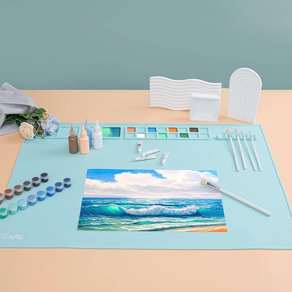 EXTRA LARGE 32″×24″ SILICONE PAINTING MAT WITH RAISED EDGES, NONSTICK SILICONE CRAFT MAT FOR RESIN CASTING, SILICON ART MATT FOR KIDS, CREATOR, SILICONE MATS FOR CRAFTS, CLAY, SAPID, MINT GREEN
