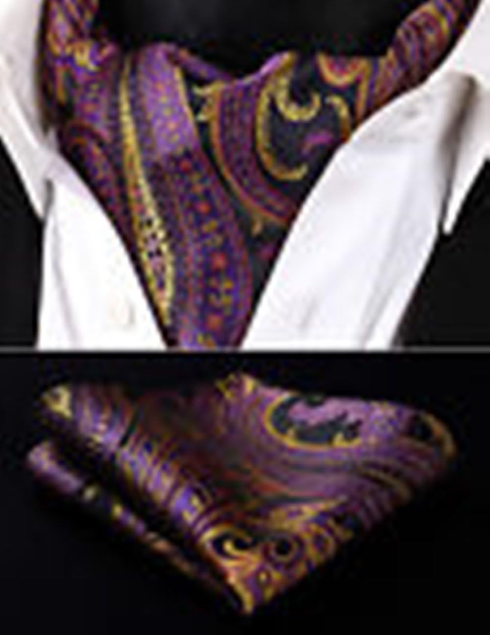 Mondaily DL927TS PuDLle Orange Paisley Men Silk Cravat Scarves Ascot Tie Handkerchief Set #PPTE4952