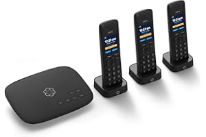 Ooma Telo VoIP with 3 HD3 Handsets Complete Home Phone System for Unlimited Nationwide Calling, Mobile App Access, and Robocall Blocking Affordable Landline Replacement