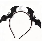 AROVFAM Black Glitter Bat Moon Hairband Halloween Hair Accessories | Sparkly Bat Headband, Trick or Treat Hair Hoop, Gothic Cosplay Costume, Women Silver Shimmer Crescent Moon Decoration