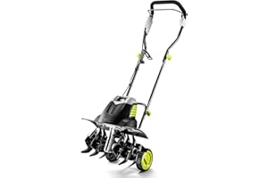 Electric Tiller 12 Amp Rototiller：Powerful Garden Tiller with 6 Steel Tines Tiller, Hand Tiller with 18-inch Tilling Width 8'