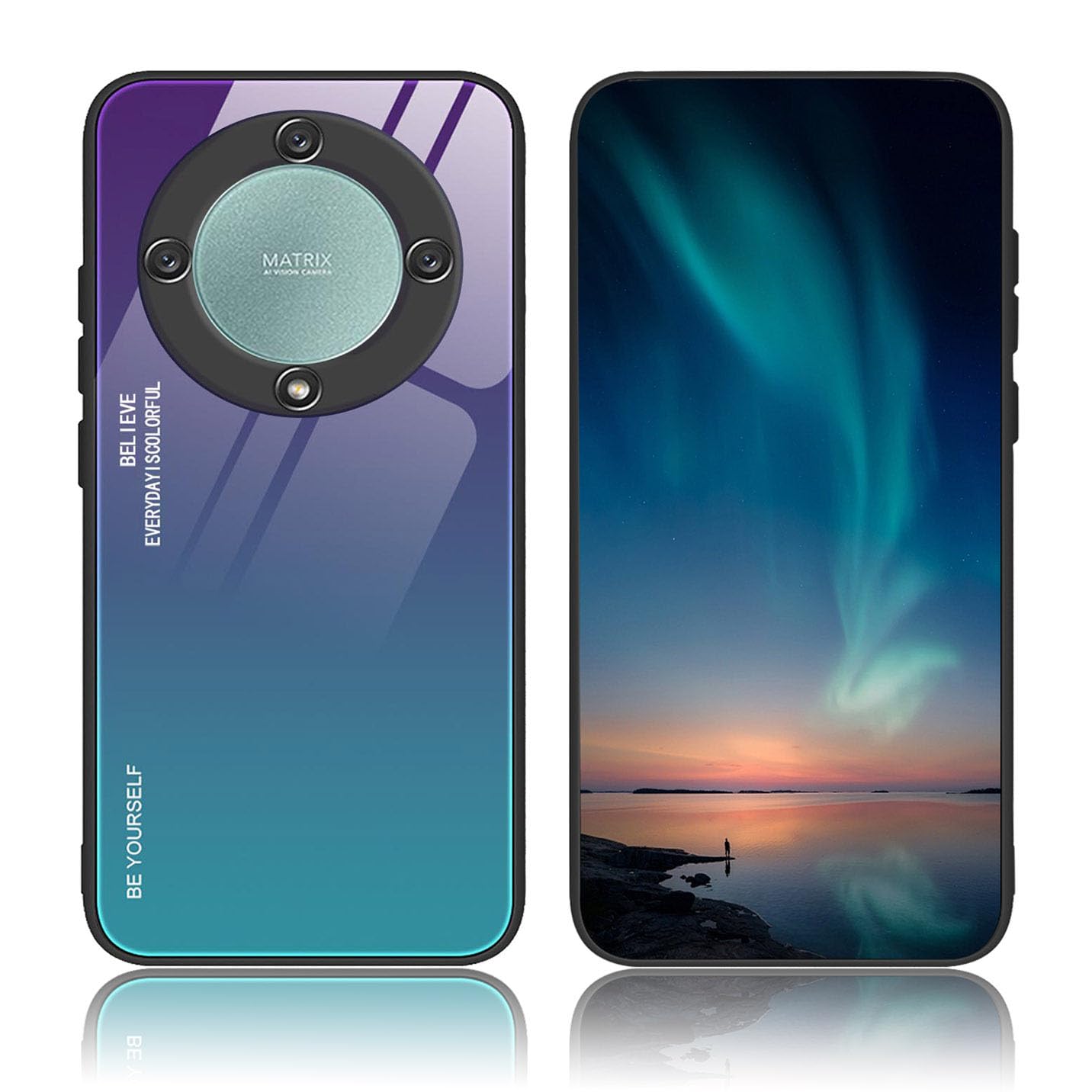 BORYA Case for Honor Magic 5 Lite 5G (Magic5 Lite), Ultra Thin Shockproof Soft Premium Silicone TPU Bumper, Colorful Gradient 9H Tempered Glass Anti-Scratch Cover, Aurora Blue โ image 1