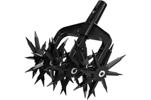 Rotary Cultivator Tool Set - Hand Held Garden Cultivator with Removable Tines, 2-in-1 Soil Scarifier for Reseeding and Aerati