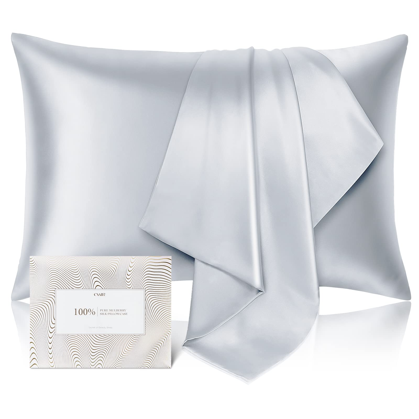 View 1 of 100% Pure Mulberry Silk Pillowcase for Hair and Skin - Allergen Resistant Dual Sides,600 Thread Count Silk Bed Pillow Cases with Hidden Zipper,1pc,King Size,Gray