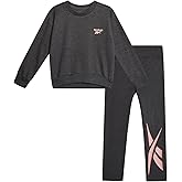 Reebok Toddler Girls Pants Set - 2 Piece Athletic Fleece Crewneck Sweatshirt and Active Leggings Toddler Outfits for Girls