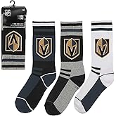 VF NHL Vegas Golden Knights Youth Crew Socks, 3-Pack, Black/Grey/White, Boys Size 5y-7y
