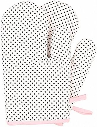COMEING Denim Quilted Adults Oven Mitts for BBQ Set of 2 Style Wendy Polka Dots Black