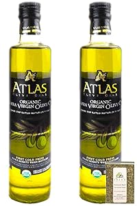 Atlas Olive Oils SARL, Moroccan Organic Extra Virgin Olive Oil (EVOO), Cold Pressed, Polyphenol Rich, Imported from Morocco, 500 fl oz (.5 Liter) + Includes-Free Basil from Rhino Fine Foods, .071 oz