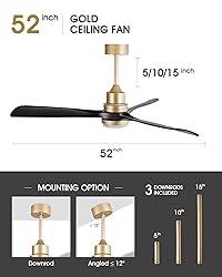 52" Modern Black and Gold Ceiling Fan with Lights