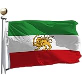 Double sided Old Historic Persian Iran with Lion Sun Flag 3x5 Ft,Canvas Header and Double Stitched - Brass Grommets for Easy 