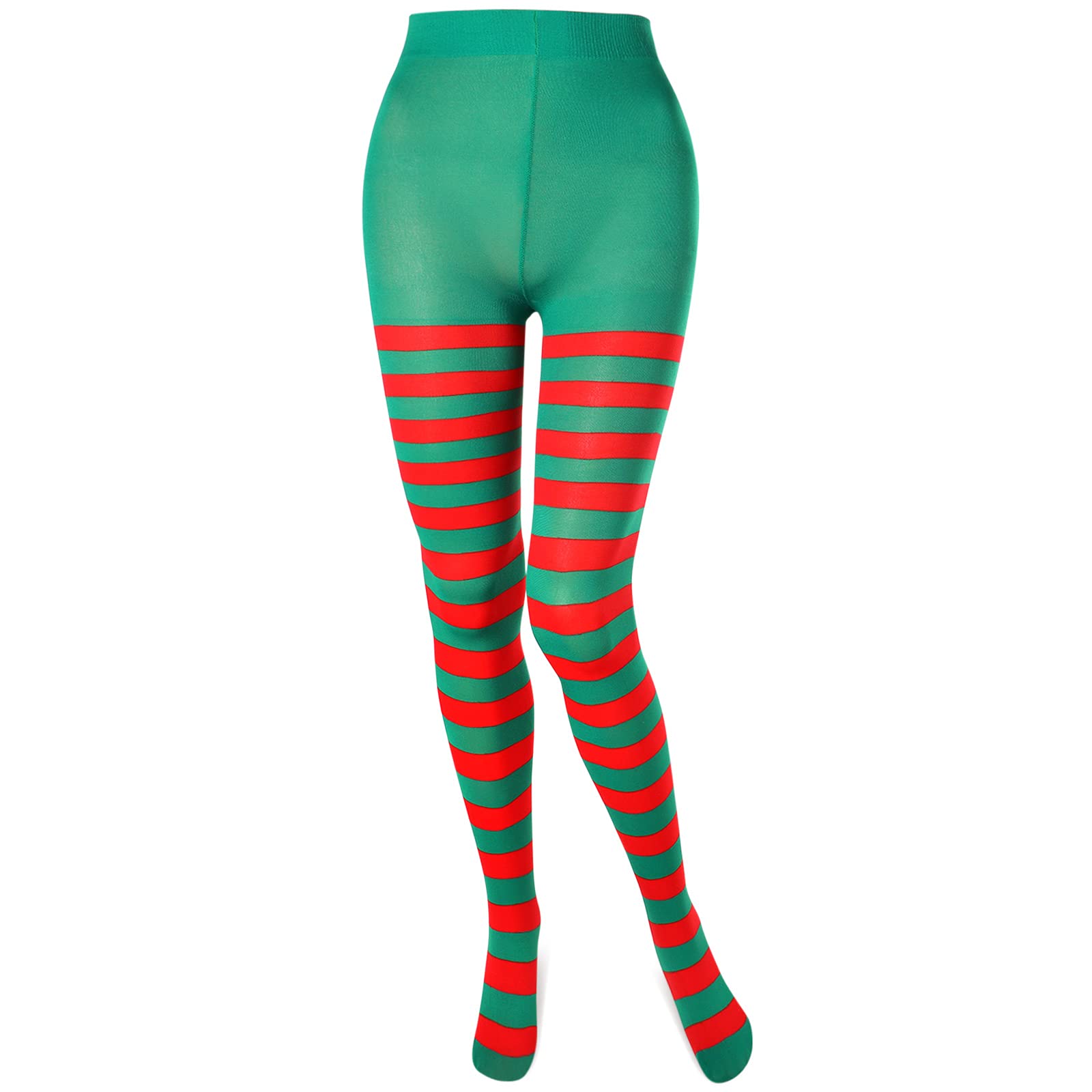 Boyiee Halloween Striped Tights Costume Party Stocks for Women Festive Clown Fancy Dress Full Footed Adult Party Supply(Red and Green)