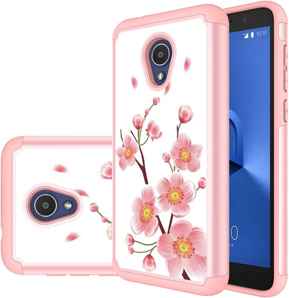 Alcatel Avalon V Case,Alcatel IdealXTRA Case,Alcatel 1X Evolve Case,Alcatel TCL LX case (A502DL), MAIKEZI Hybrid Dual Layer TPU Plastic Armor Phone Case for Alcatel 1X Evolve(Rose Gold Flower)