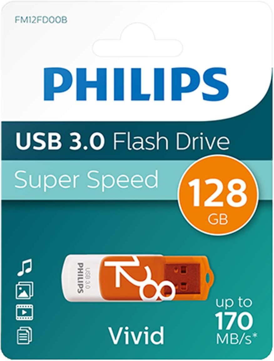 Philips Pendrive USB 3.0 128 GB - Vivid Edition (Orange), white