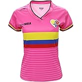 ARZA Women's Colombia Soccer Jersey - Pink V-Neck Short Sleeve Football Shirt Slim Fit
