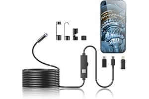KINPTHY Endoscope Camera with Light, 1920P HD Borescope Tools with 8 Adjustable LED Lights, Endoscope with 32.8ft Semi-Rigid Snake Camera, IP67 Waterproof Inspection Borescope for iOS and Android-32.8ft