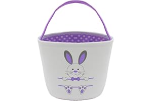 LXITOL Easter Bunny Basket for Kids - Canvas Tote Bags Buckets for Easter Eggs (Purple)