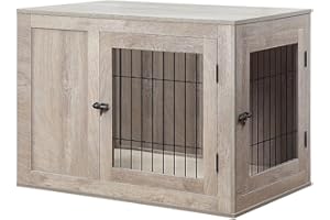 unipaws 30 Inch Furniture Style Dog Crate for Small Dogs, Indoor Puppy Kennel with Door, Decorative Wood Wire Pet House Dog Cage, Pretty Cute End Side Table Nightstand, Weathered Grey