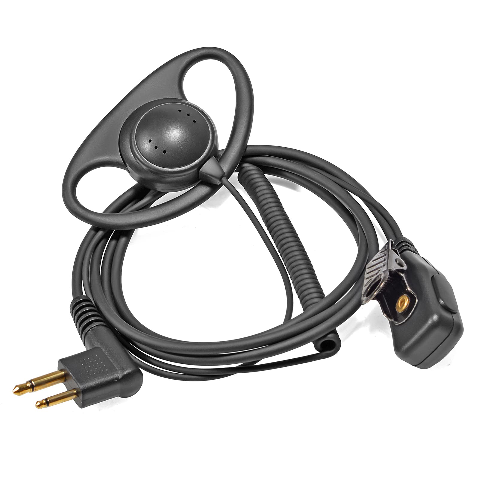 HYSHIKRA 2 Pin Radio Earpiece with PTT D Shape Headset Compatible with Motorola CP88 CP040 CP100 CP110 DP1400 Walkie Talkie (1 Pack)
