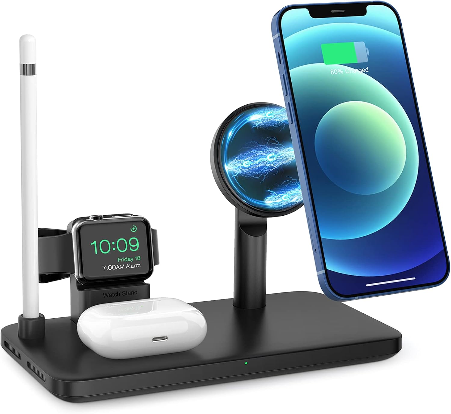 iSeneo Magnetic Wireless Charging Station - 4 in 1 Wireless Charger, Wireless Charging Stand Compatible with iPhone 12/12 Mini/12 Pro/Pro Max, iWatch 2/3/4/5/6, AirPods 2/Pro and Pencil (No Adapter)