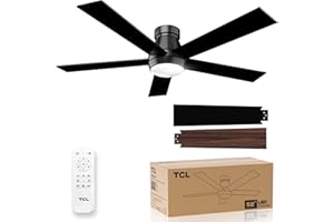 TCL 52" Black Ceiling Fan with Light and Remote, Modern LED 3-Color, 3CCT, Quiet Motor for Bedroom, Living Room, Dining Room, Ceiling Fans with Lights (Black)