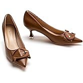 C.Paravano Women's Brown Pointed Toe Kitten Heels with C Buckled Pumps,Size 5.5
