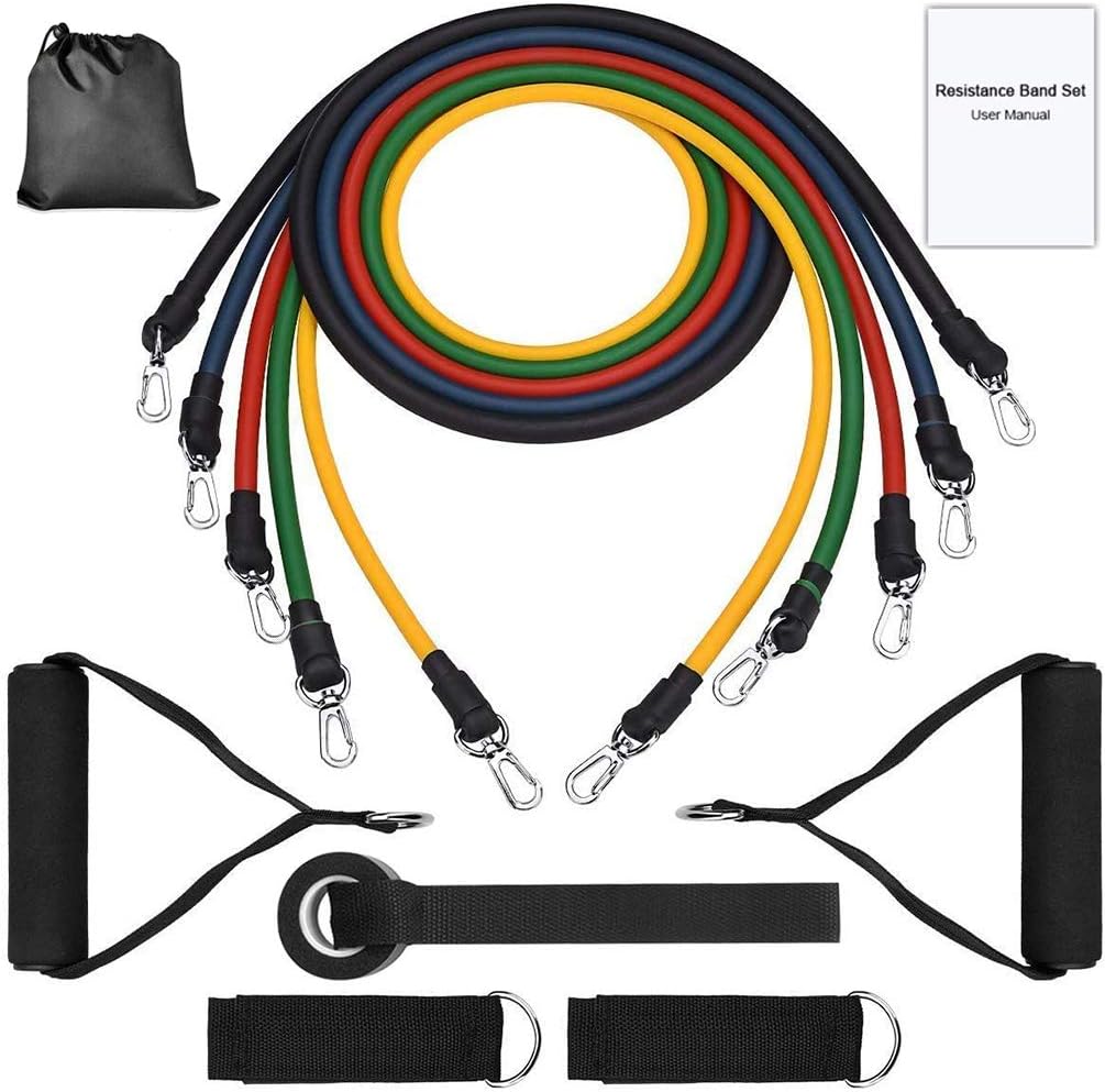 Lachesis Exercise Resistance Bands Set,Fitness Resistance Bands Set with 5 Fitness Tubes, Handles, Door Anchor, Ankle Straps, Carrying Pouch, Workout Guides for Men Women(Upgraded Version)