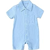 Afunbaby Baby Boy Romper Short Sleeve Button Down Shirt Onesie Jumpsuit Shorts Summer Clothes Outfit Newborn Infant
