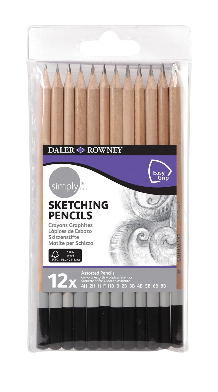 Daler-Rowney Simply Sketching Pencils, Plastic Wallet, Sketching Set, 12pcs